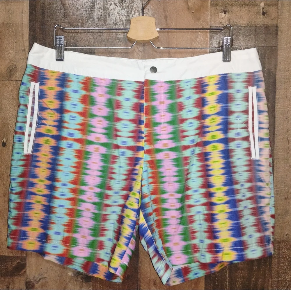NWT MR. TURK Retro Ikat Multicolor Men's Swim Bathing Trunks Shorts 34 - Picture 2 of 7